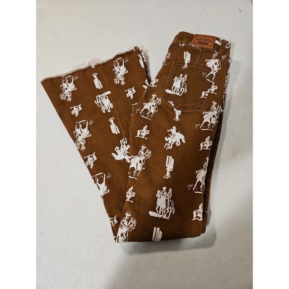 Ranch Dress'n Jeans Youth Size 12 '25x29' Cowboy Brown/white‎ Flare Stretch(1753